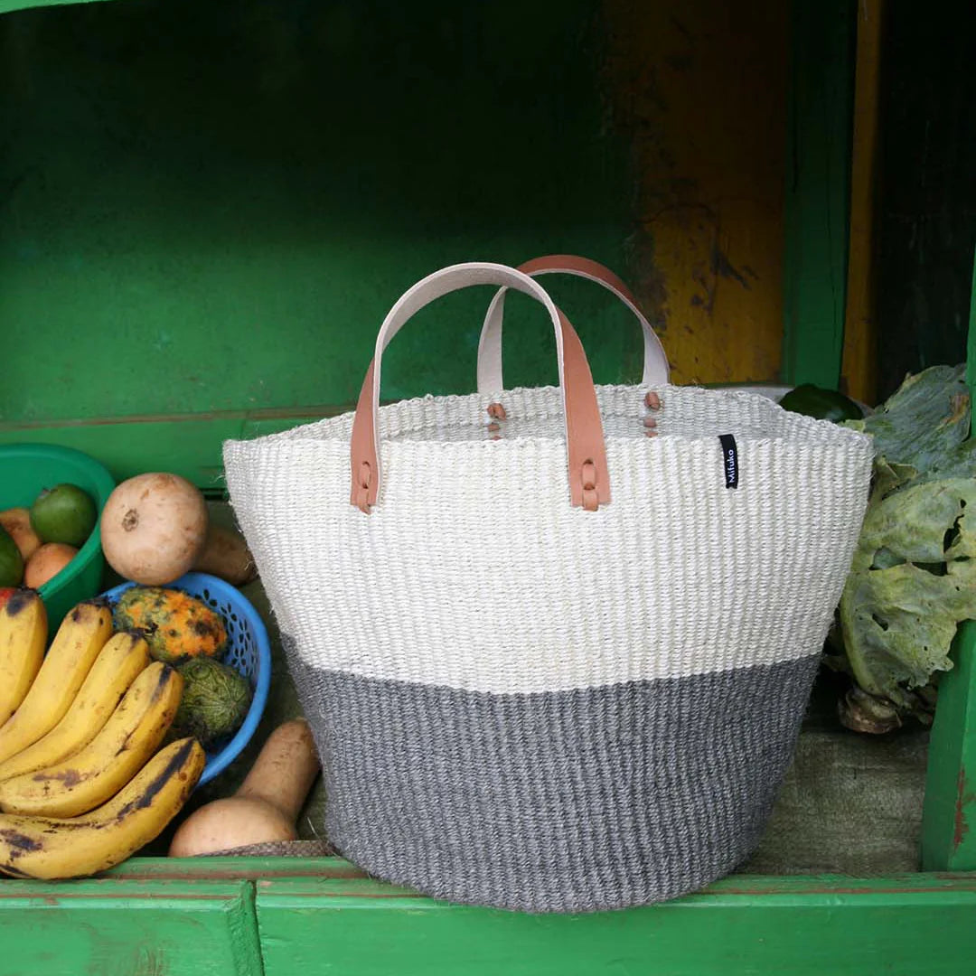 Kiondo Market Basket, Natural & Light Grey