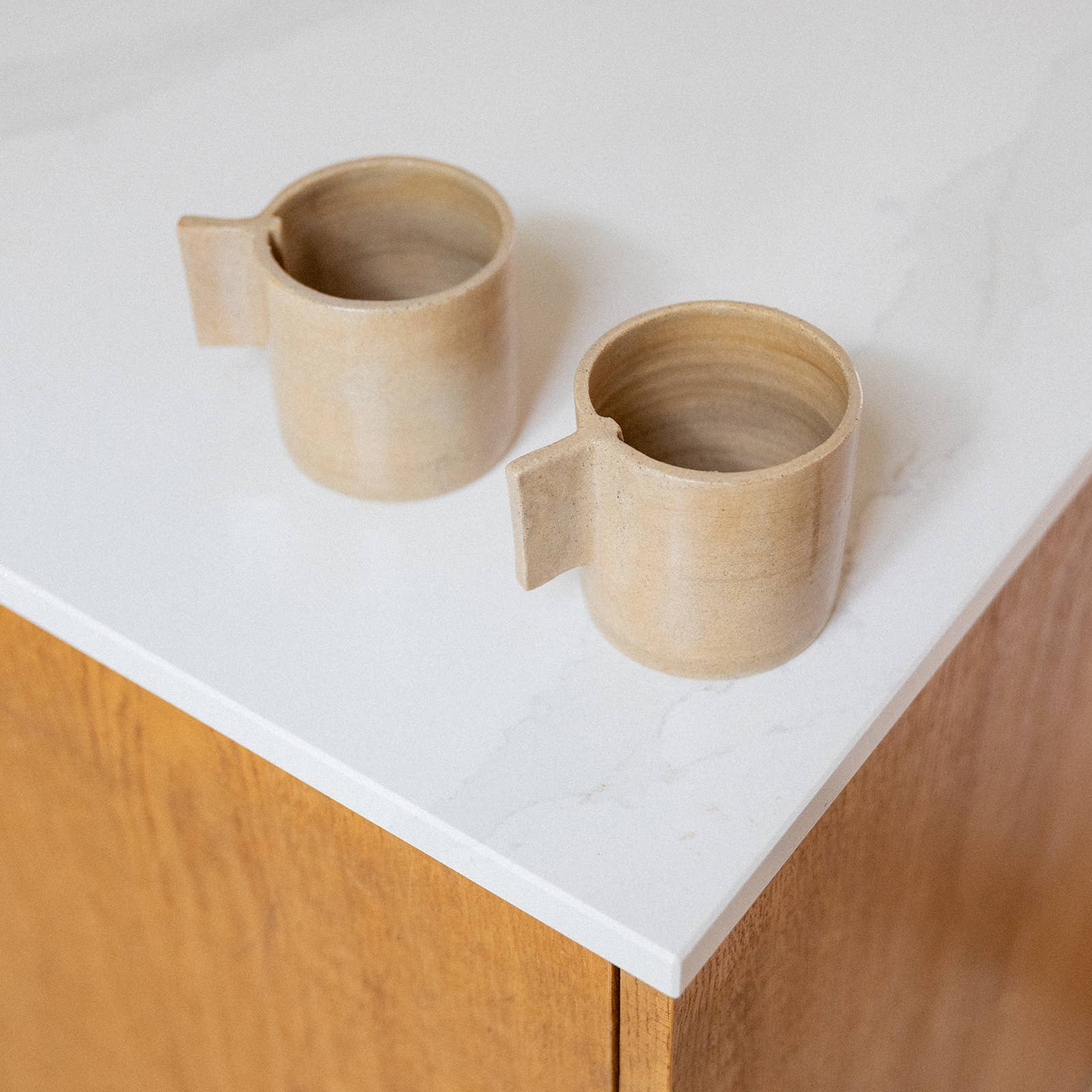 Minimalist handmade artisanal design coffee tea cup with handle