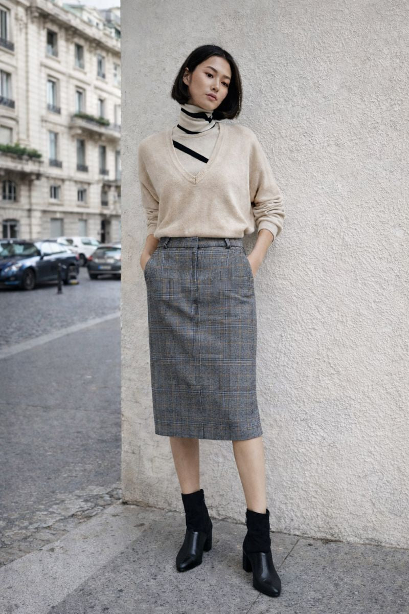 Checked Midi Pencil Skirt, Secondlife