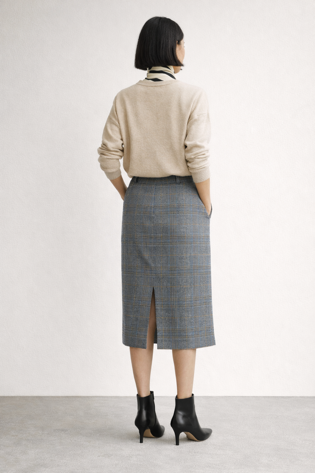 Checked Midi Pencil Skirt