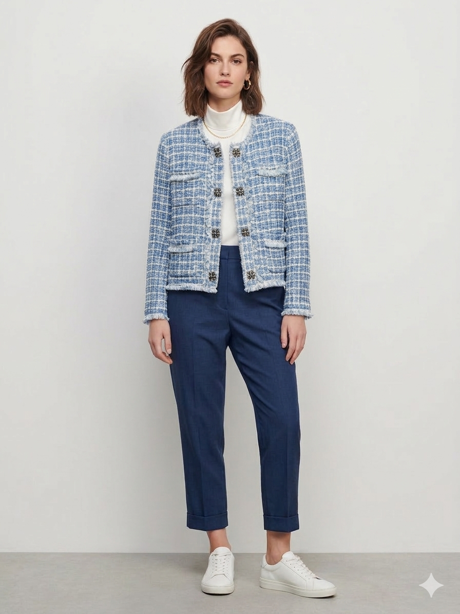 Blue/White Cropped Blazer