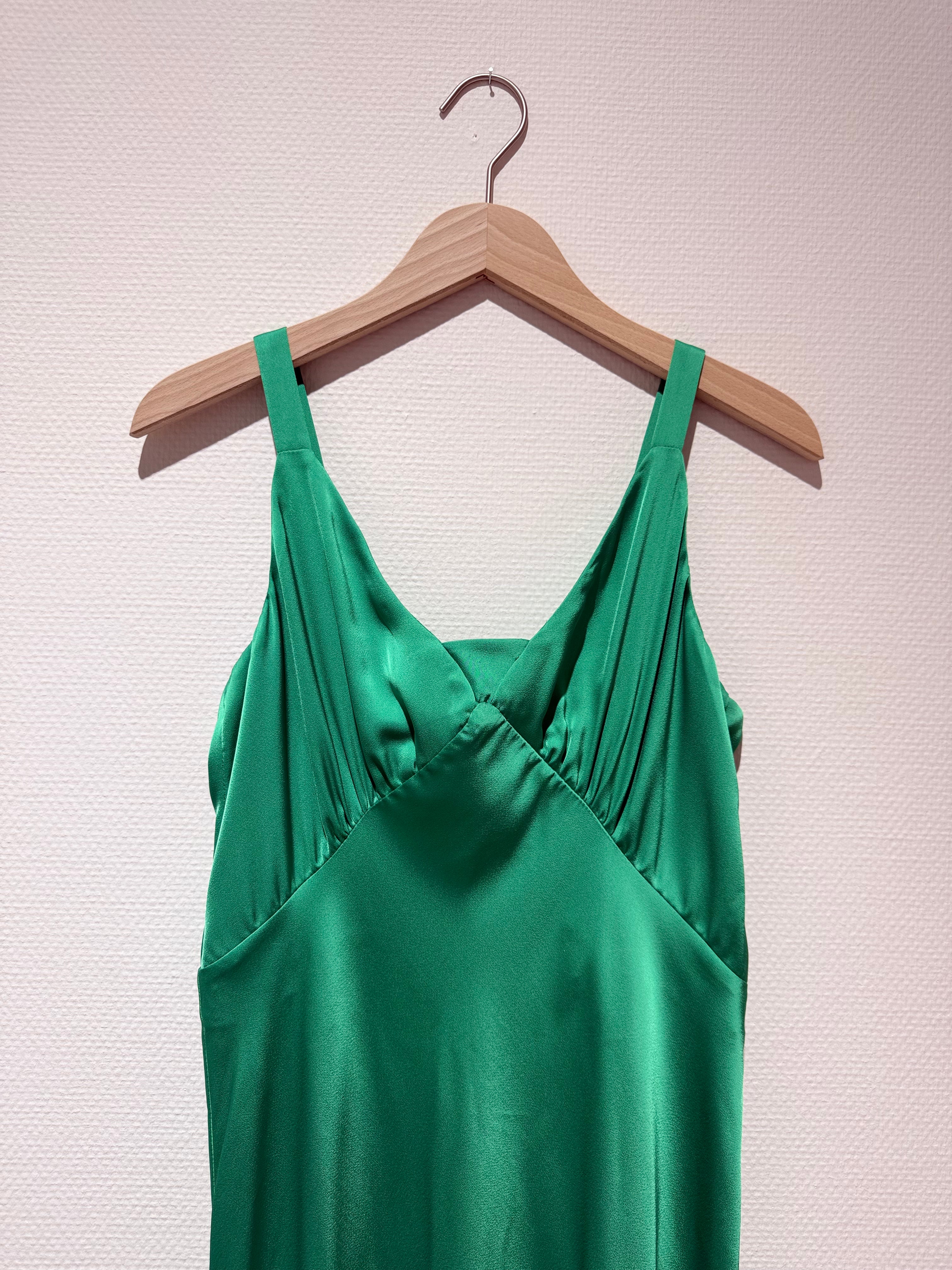 Emerald green satin slip dress