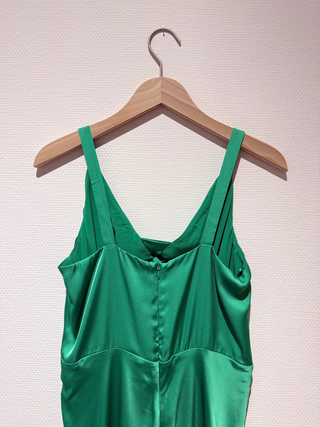 Emerald green satin slip dress