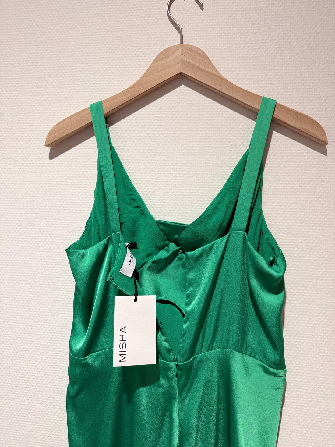 Emerald green satin slip dress