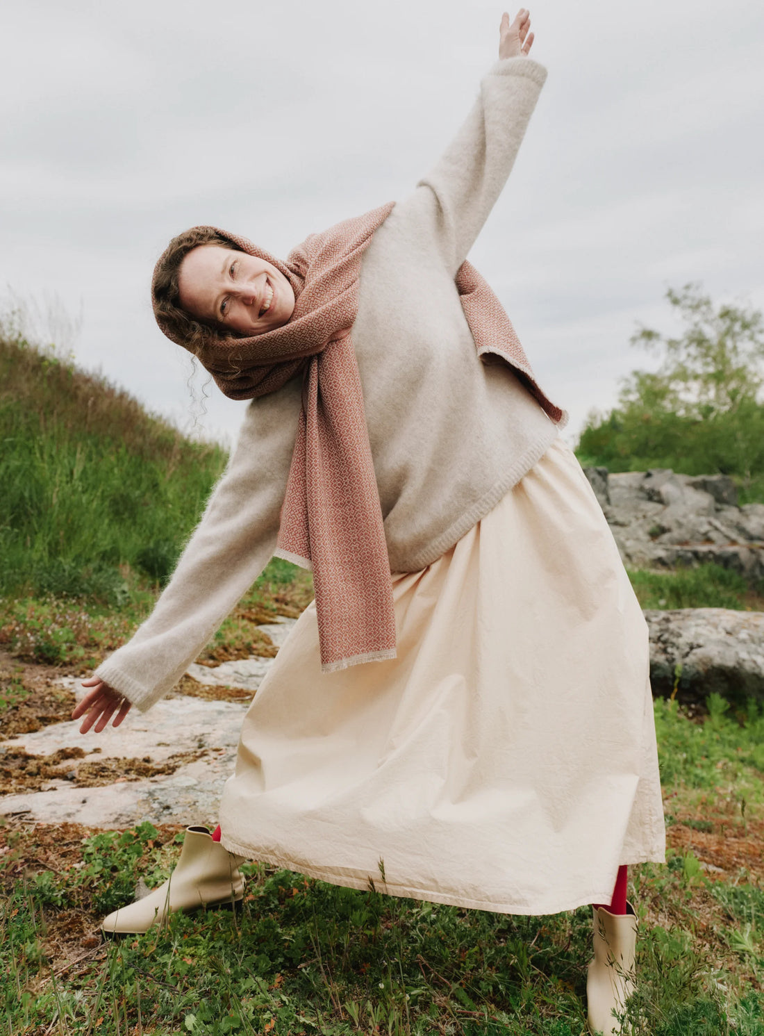 Koli Wool Scarf, Beige/Cinnamon