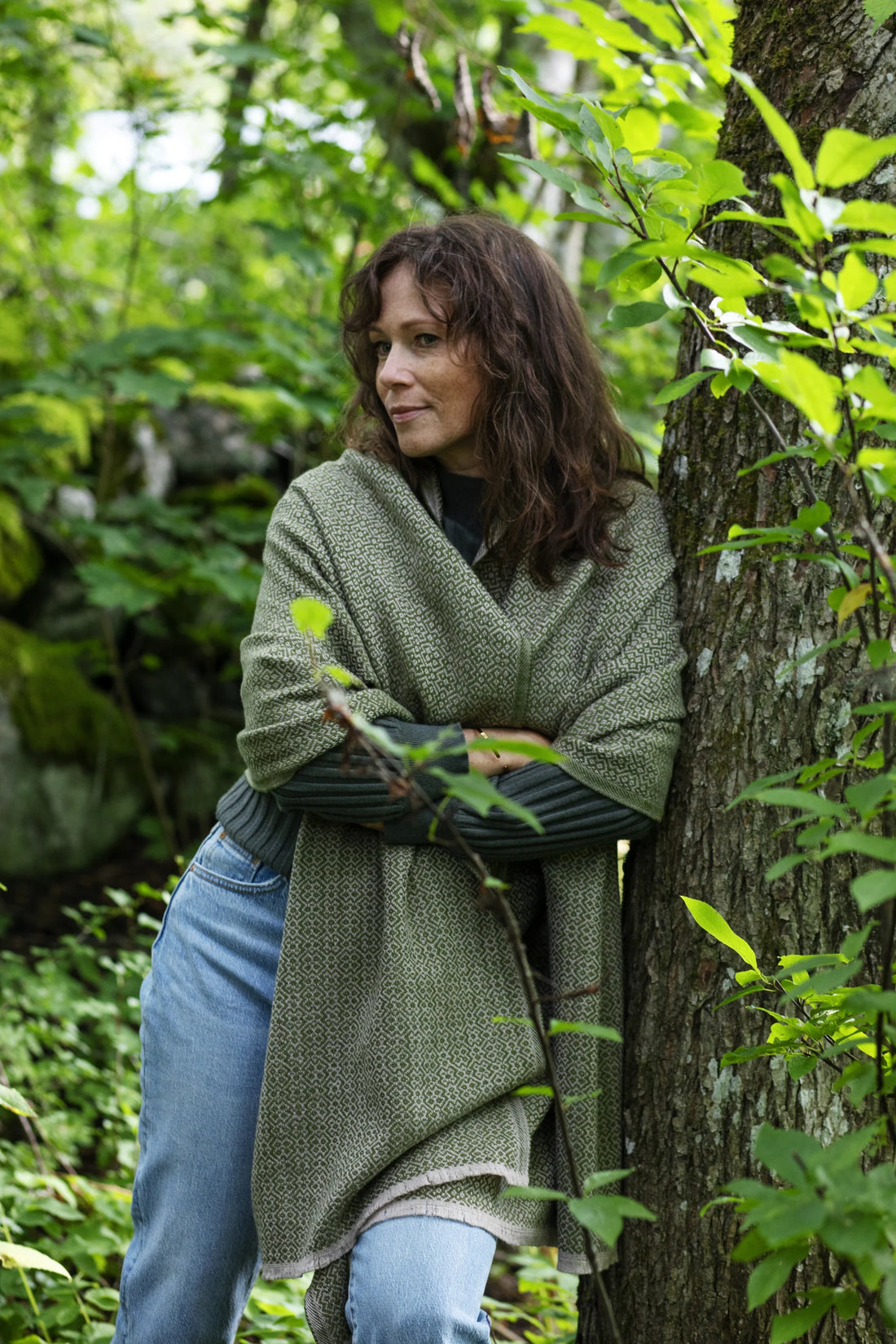 Koli Wool Scarf, Beige/Olive