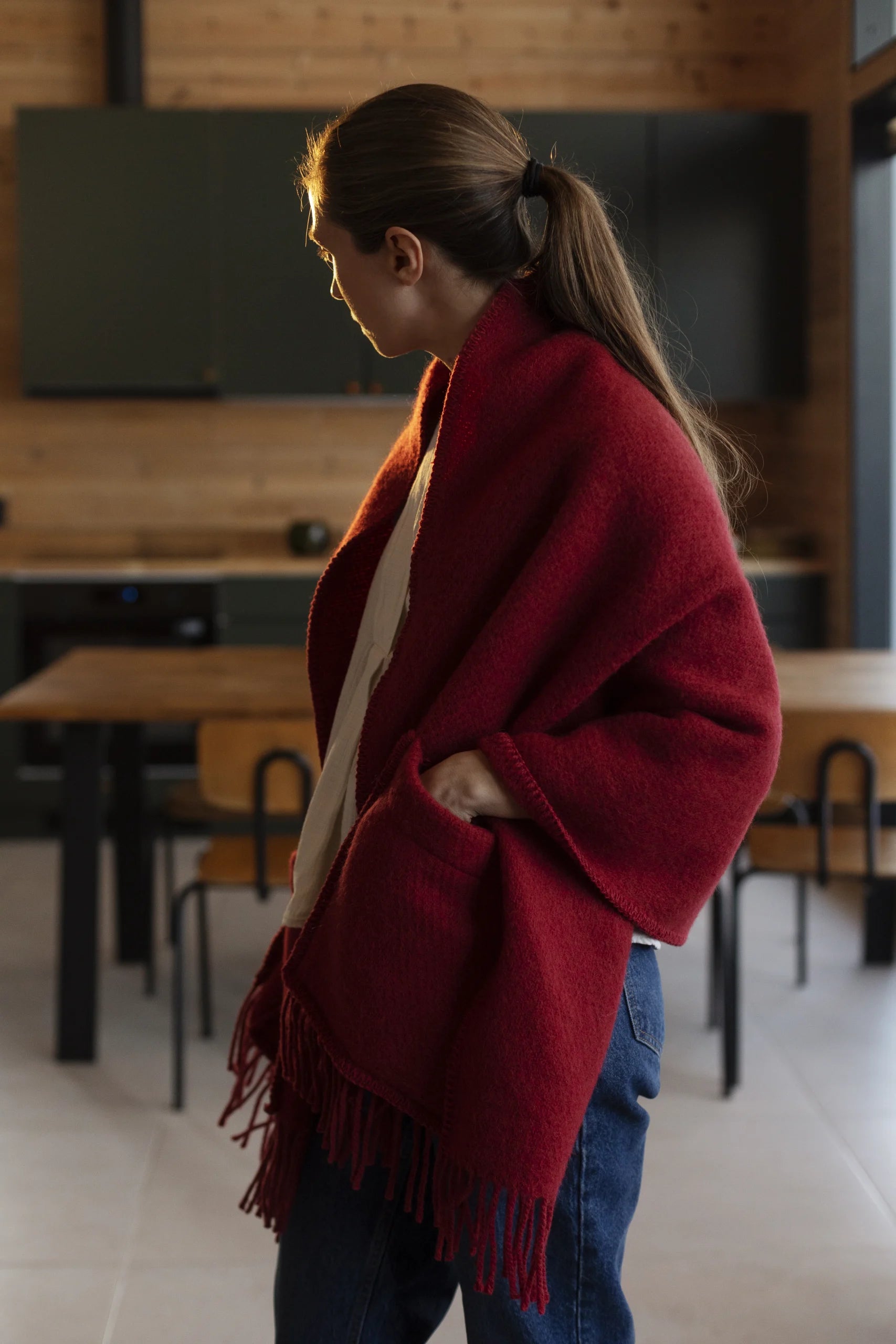 Uni Pocket Scarf, Dark red