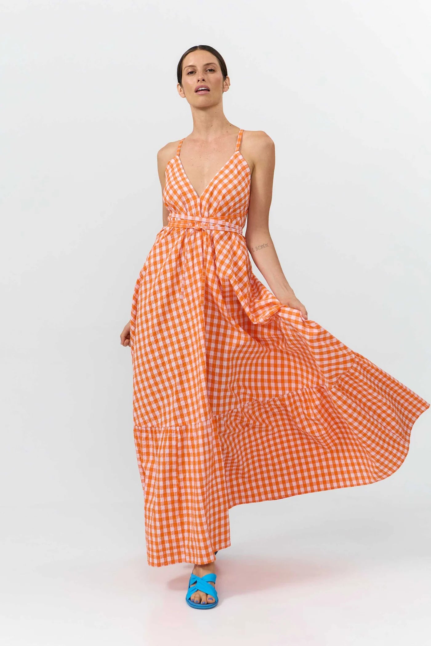 MP Long Dress, Check Orange