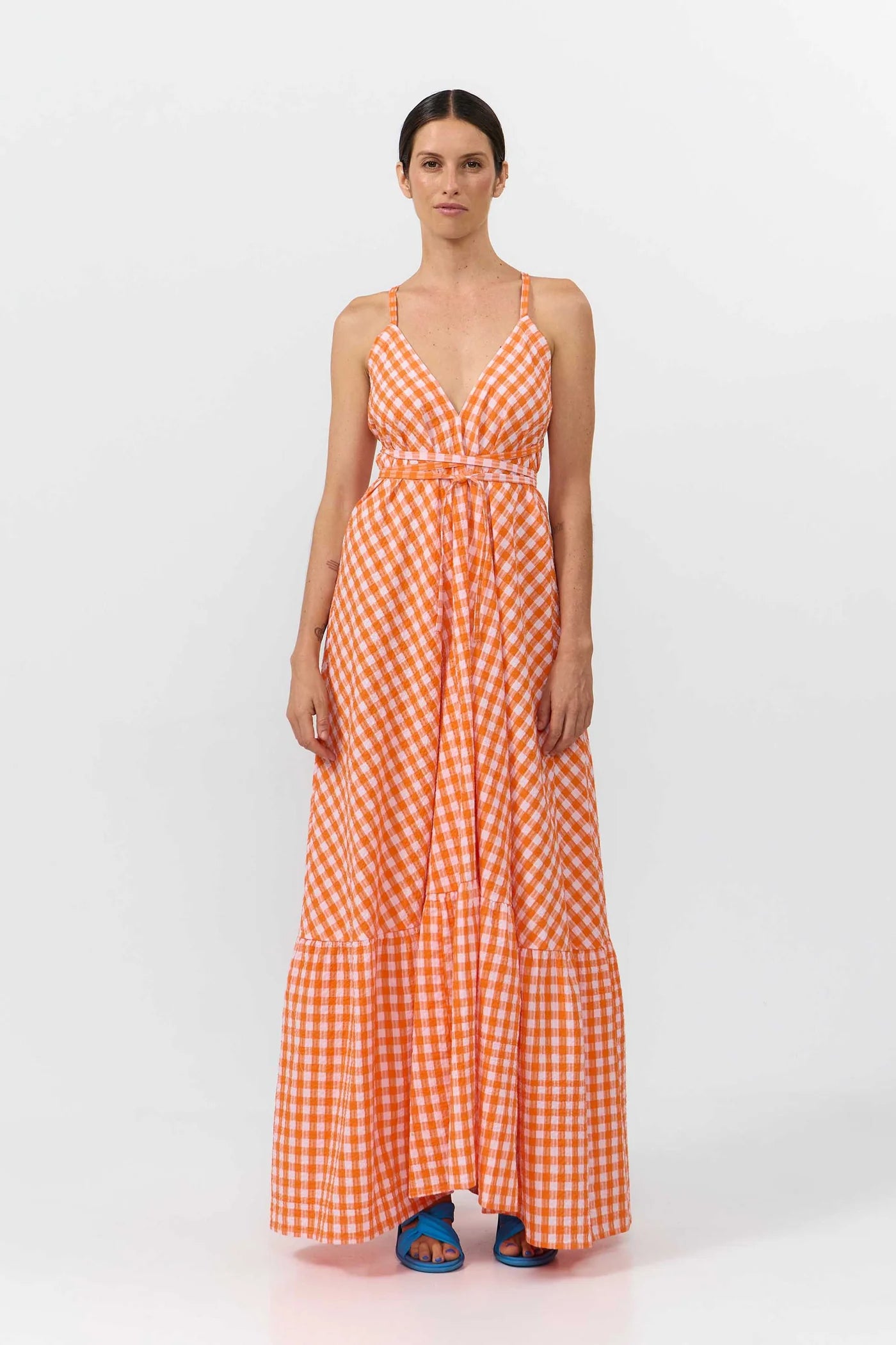 MP Long Dress, Check Orange