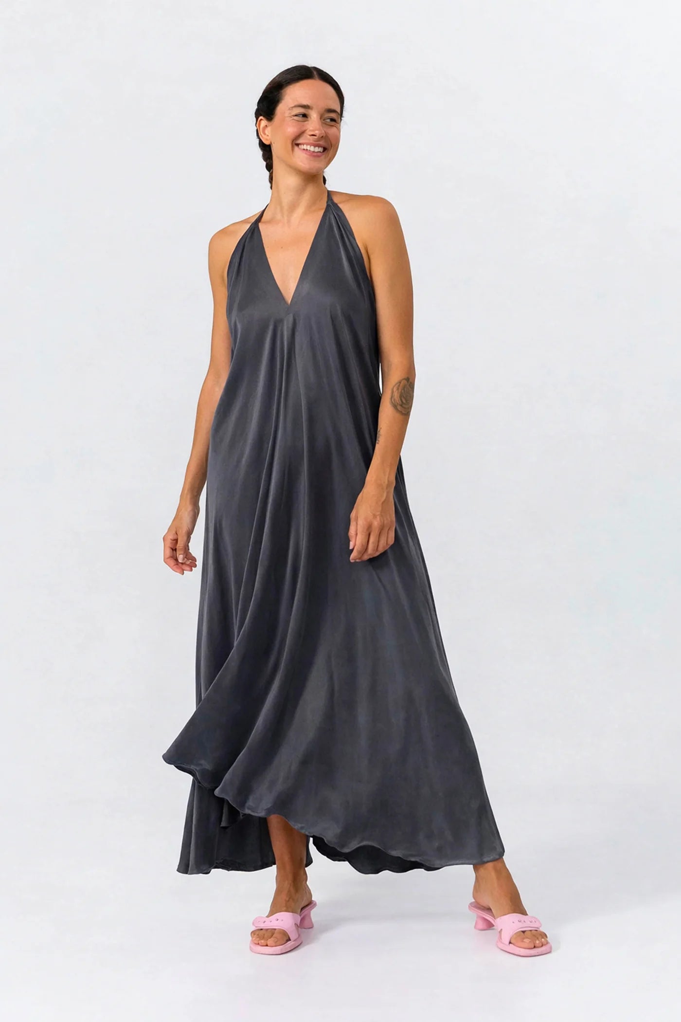 MP Long Dress, Cupro Dark Grey