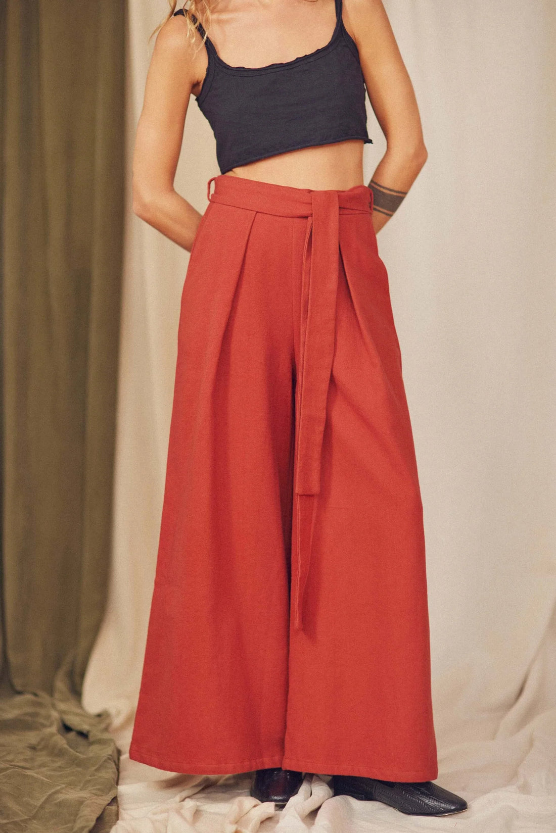 Organic Cotton Wrap Trousers, Rust