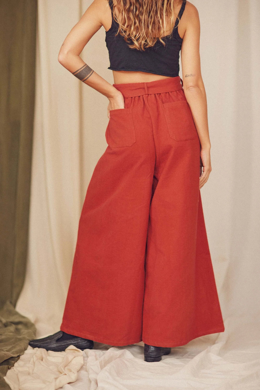Organic Cotton Wrap Trousers, Rust