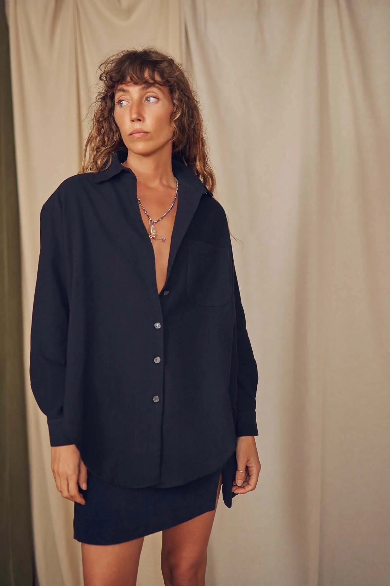 Organic Cotton Oversized Shirt, Black