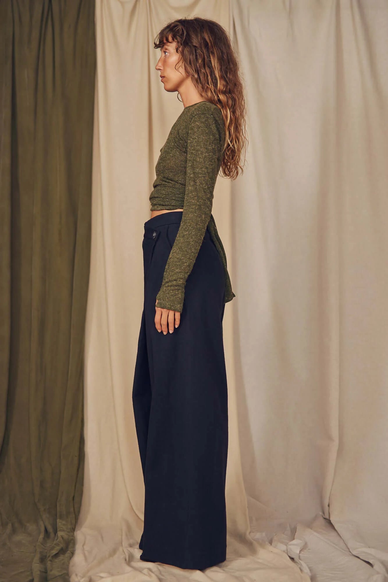 Organic Cotton Wrap Trousers, Black