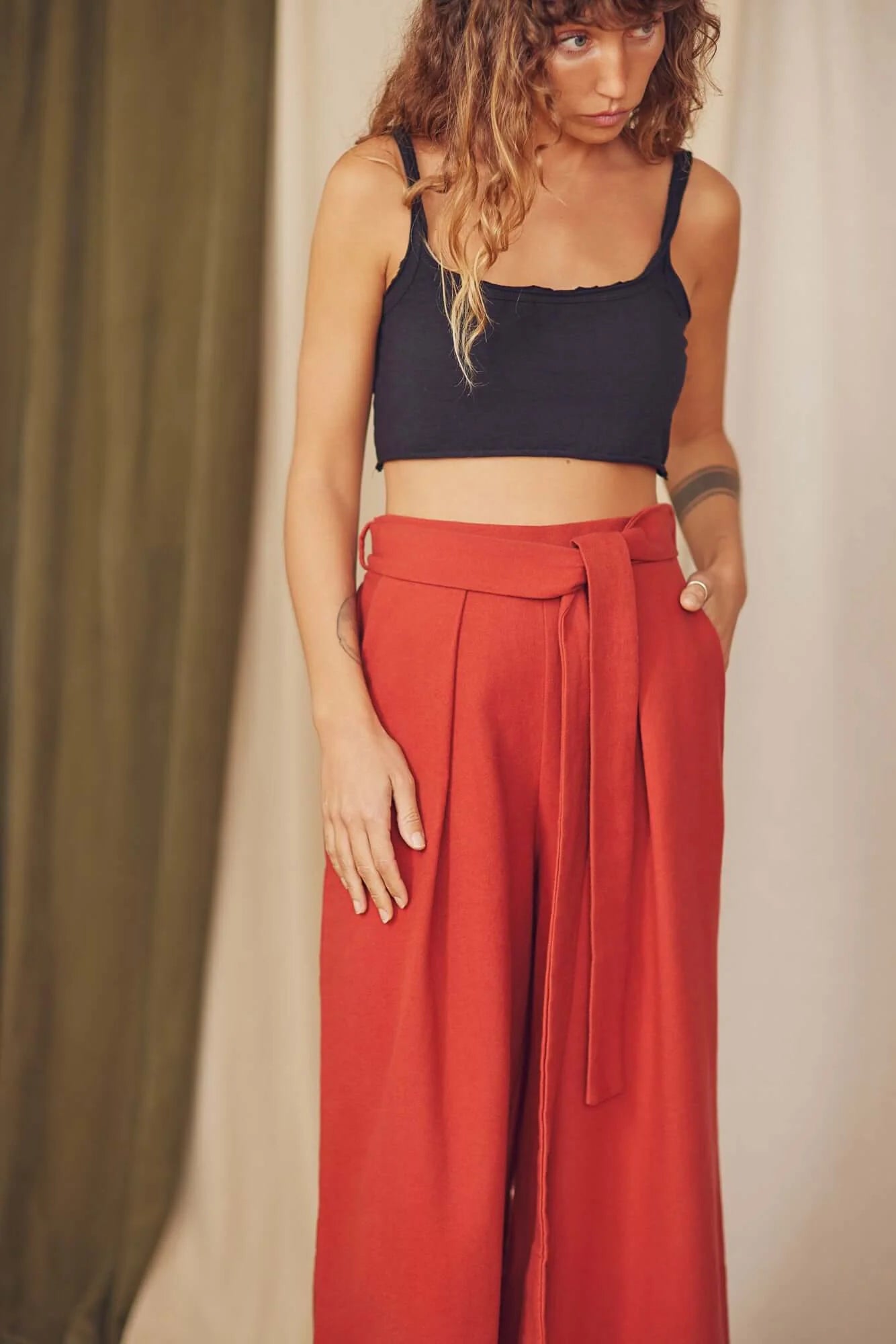 Organic Cotton Wrap Trousers, Rust