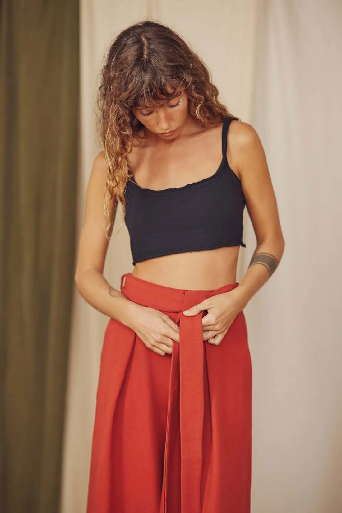Organic Cotton Wrap Trousers, Rust