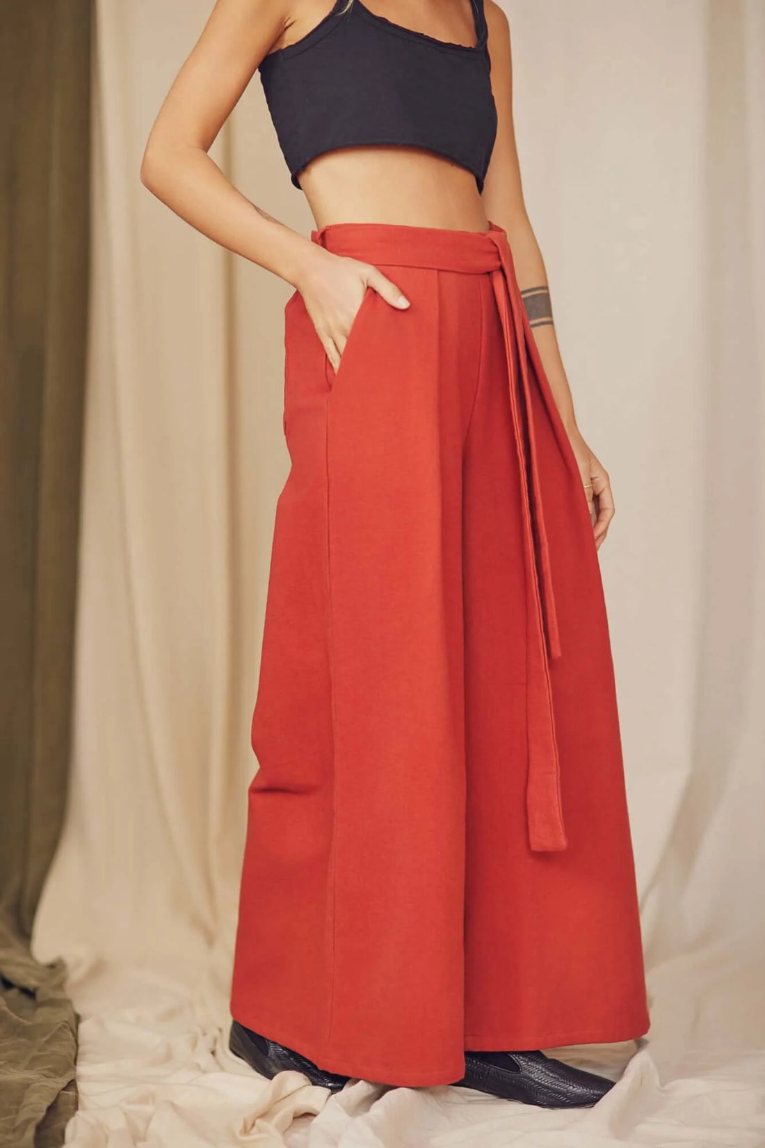 Organic Cotton Wrap Trousers, Rust
