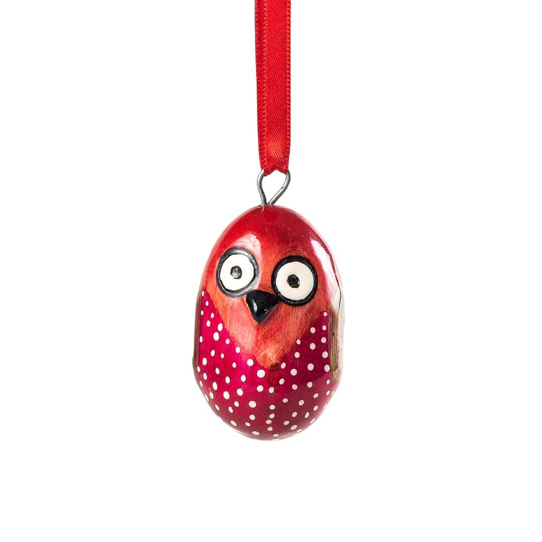 Red Owl Wooden Ornament