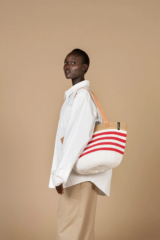 Kiondo Shopping Basket, Thin Red Stripe