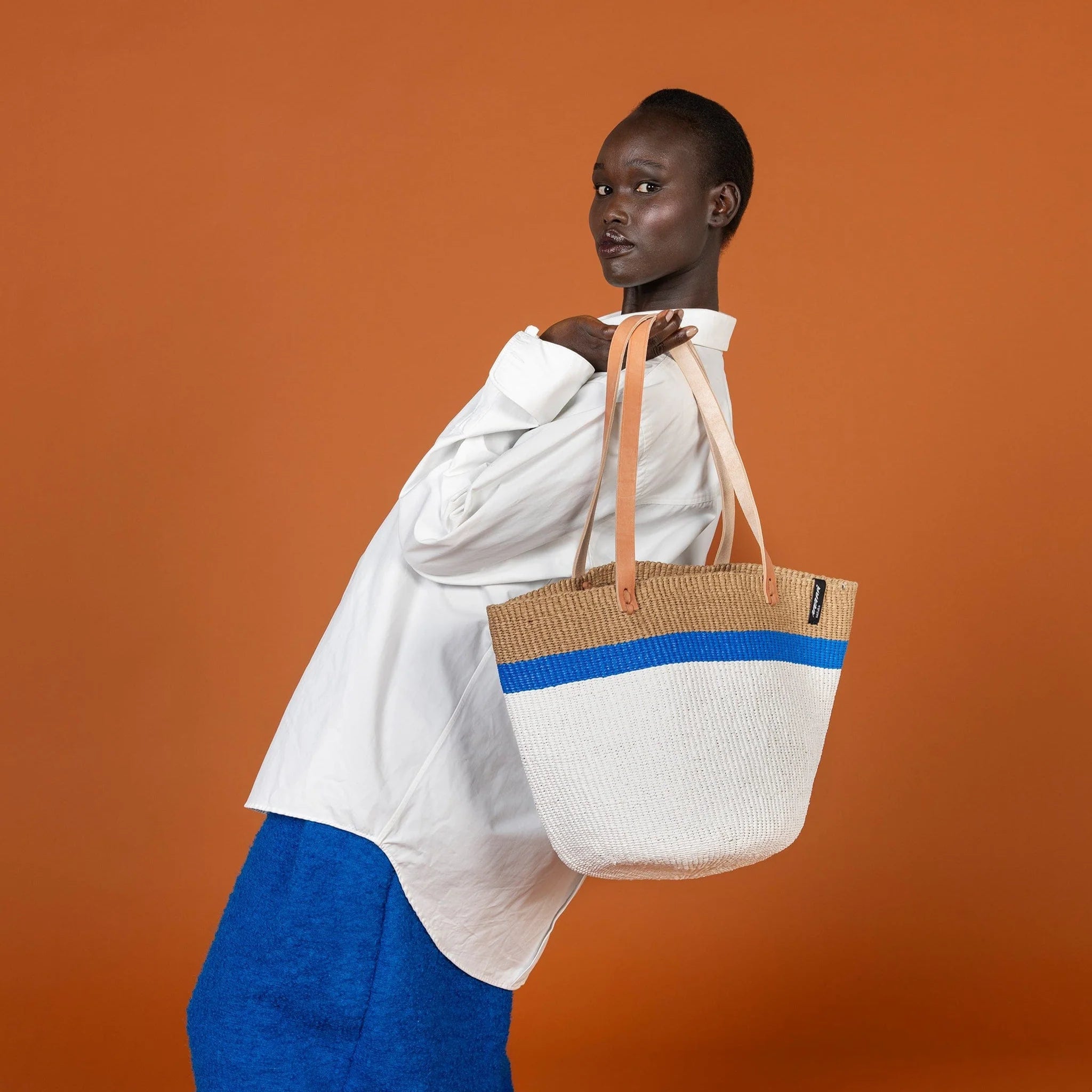 Kiondo Shopping Basket, Blue Stripe