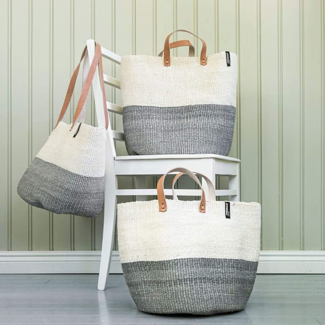 Kiondo Market Basket, Natural & Light Grey