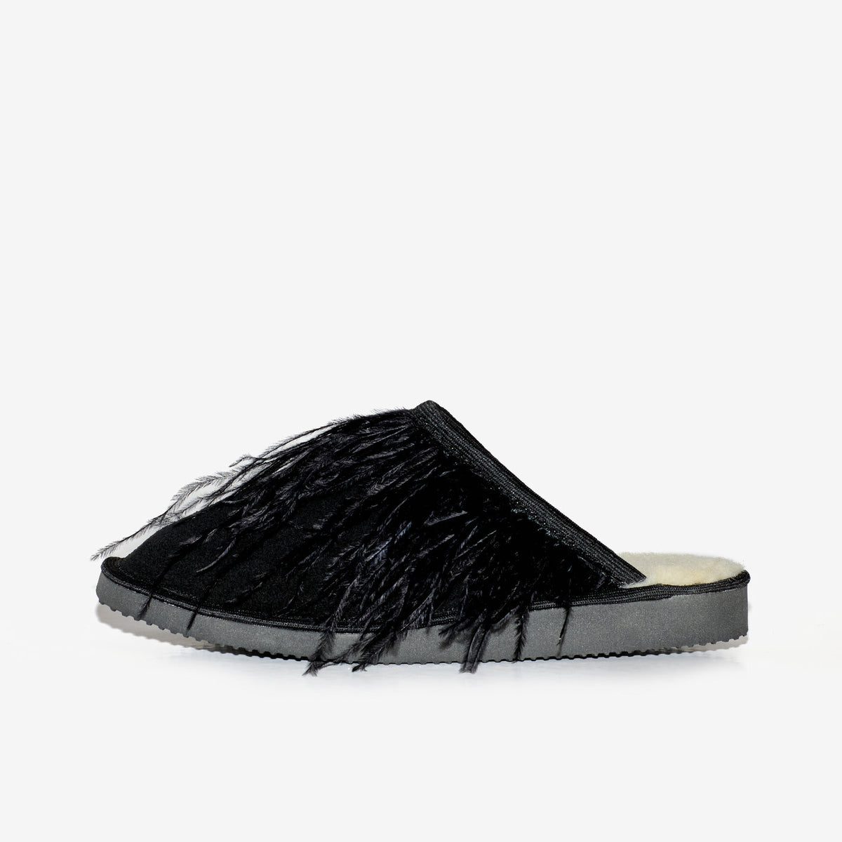 STEPHANIE FEATHER SLIPPER, Black