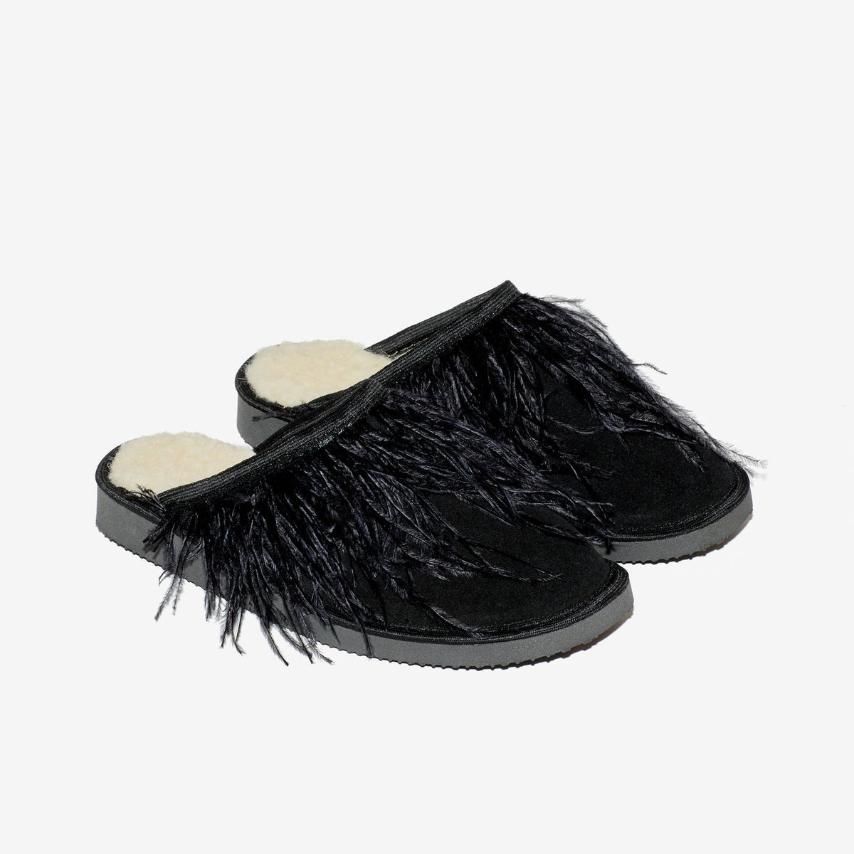 STEPHANIE FEATHER SLIPPER, Black