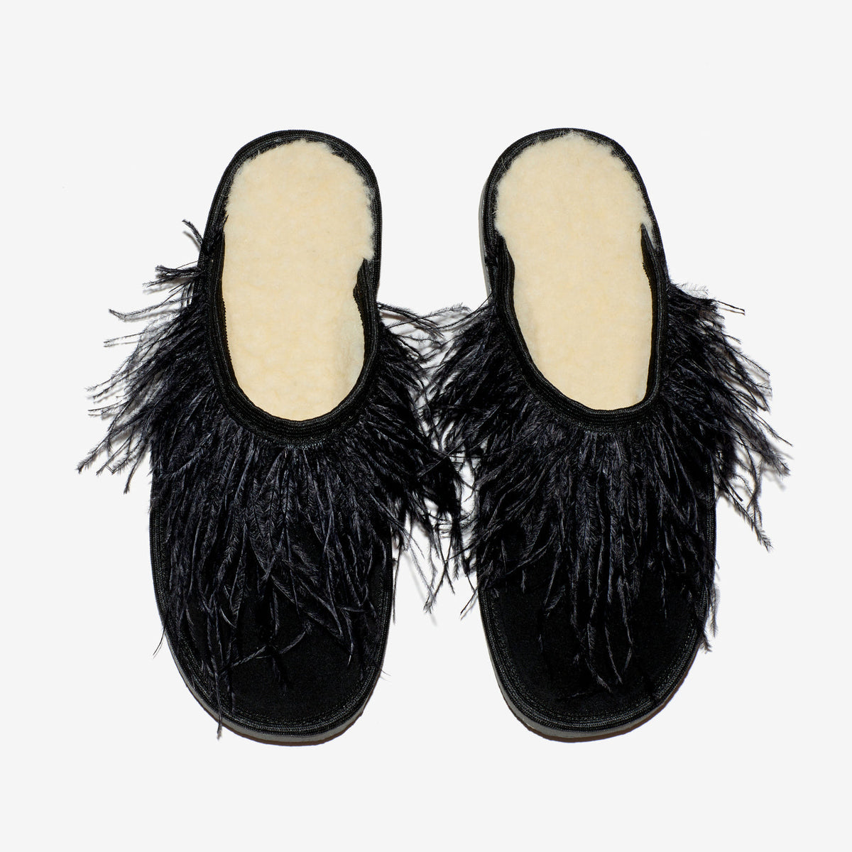 STEPHANIE FEATHER SLIPPER, Black